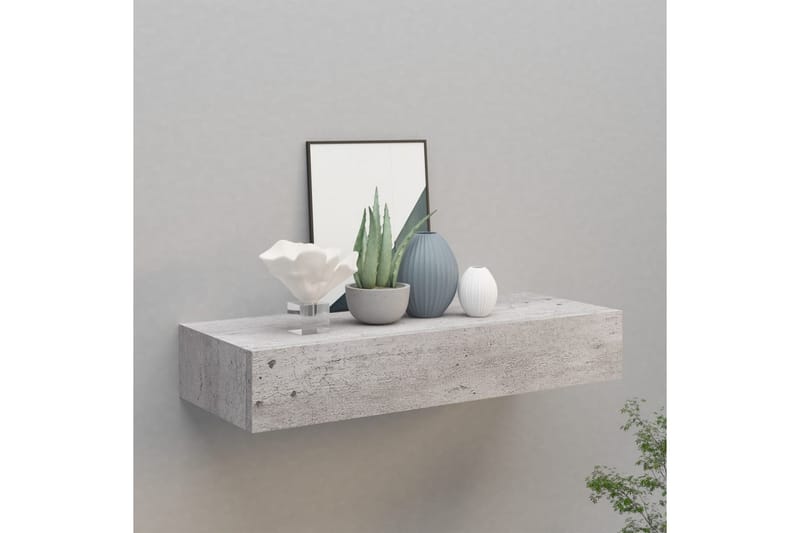 Veggmontert skuffehylle betonggrå 60x23,5x10 cm MDF - Grå - Oppbevaring - Oppbevaring til småting - Oppbevaringsbokser