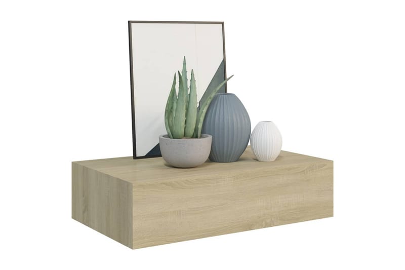 Veggmontert skuffehylle eik 40x23,5x10 cm MDF - Brun - Oppbevaring - Oppbevaring til småting - Oppbevaringsbokser