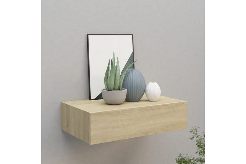 Veggmontert skuffehylle eik 40x23,5x10 cm MDF - Brun - Oppbevaring - Oppbevaring til småting - Oppbevaringsbokser