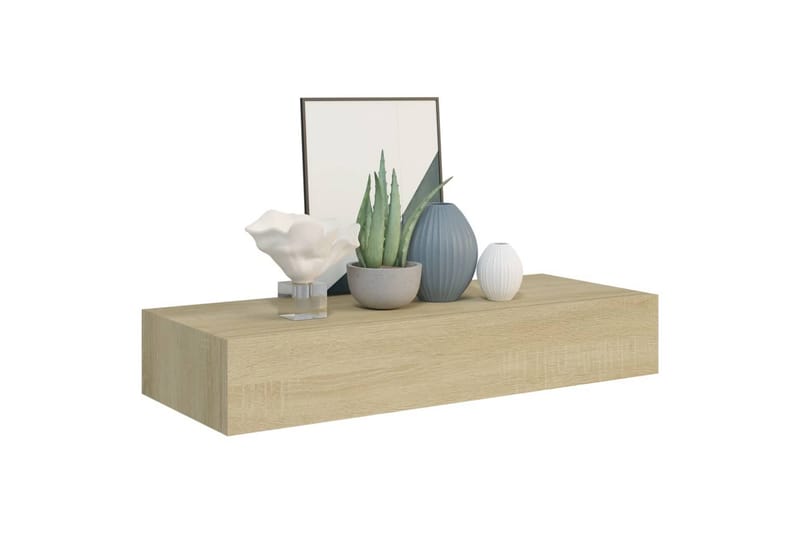 Veggmontert skuffehylle eik 60x23,5x10 cm MDF - Brun - Oppbevaring - Oppbevaring til småting - Oppbevaringsbokser