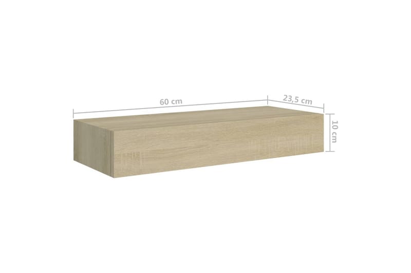 Veggmontert skuffehylle eik 60x23,5x10 cm MDF - Brun - Oppbevaring - Oppbevaring til småting - Oppbevaringsbokser