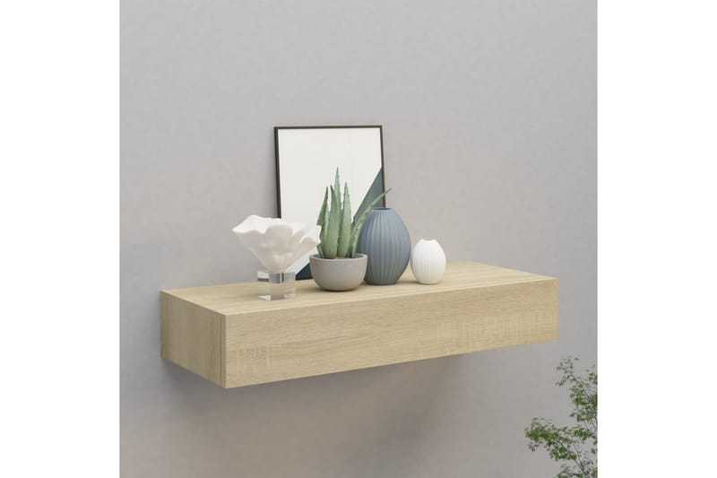 Veggmontert skuffehylle eik 60x23,5x10 cm MDF - Brun - Oppbevaring - Oppbevaring til småting - Oppbevaringsbokser