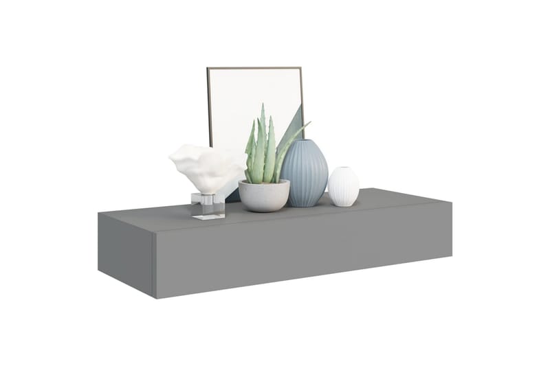 Veggmontert skuffehylle grå 60x23,5x10 cm MDF - Grå - Oppbevaring - Oppbevaring til småting - Oppbevaringsbokser