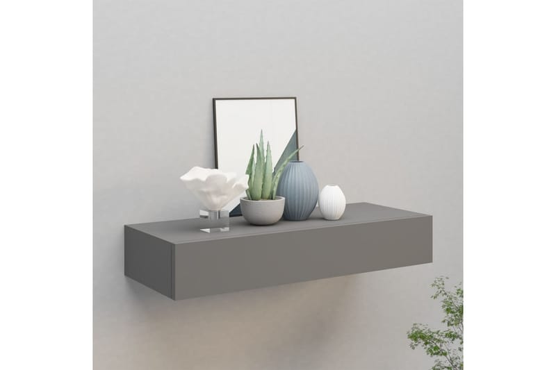 Veggmontert skuffehylle grå 60x23,5x10 cm MDF - Grå - Oppbevaring - Oppbevaring til småting - Oppbevaringsbokser