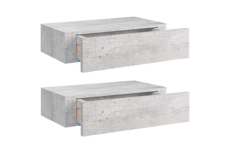 Veggmonterte skuffehyller 2 stk betonggrå 40x23,5x10 cm MDF - Grå - Oppbevaring - Oppbevaring til småting - Oppbevaringsbokser