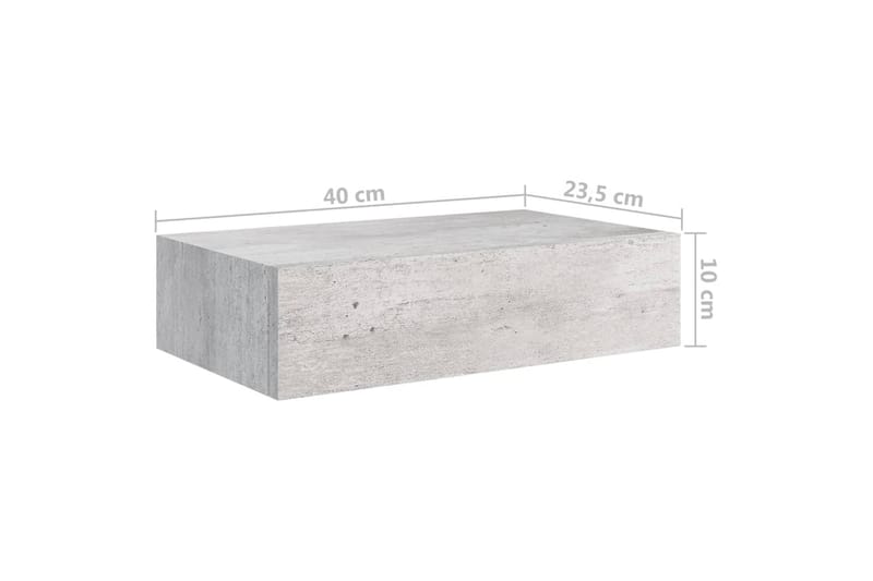 Veggmonterte skuffehyller 2 stk betonggrå 40x23,5x10 cm MDF - Grå - Oppbevaringsbokser