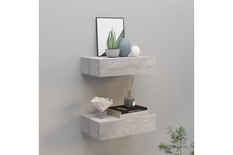 Veggmonterte skuffehyller 2 stk betonggrå 40x23,5x10 cm MDF - Grå - Oppbevaring - Oppbevaring til småting - Oppbevaringsbokser