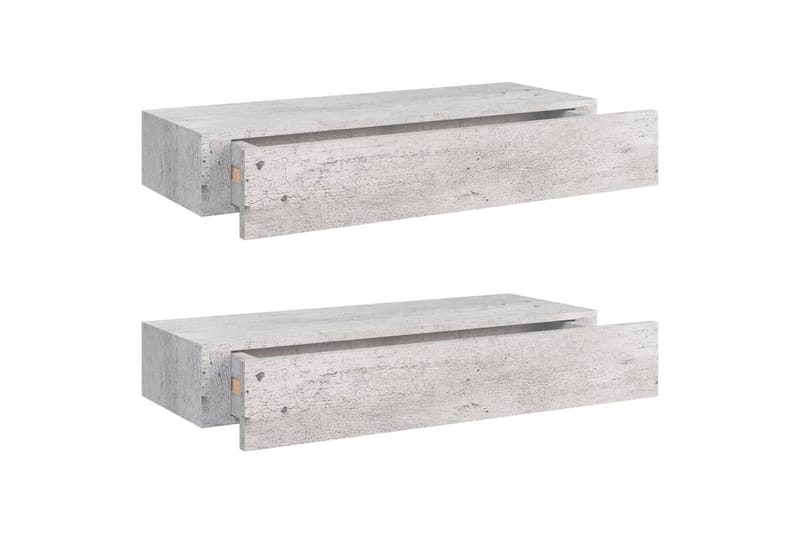 Veggmonterte skuffehyller 2 stk betonggrå 60x23,5x10 cm MDF - Grå - Oppbevaringsbokser