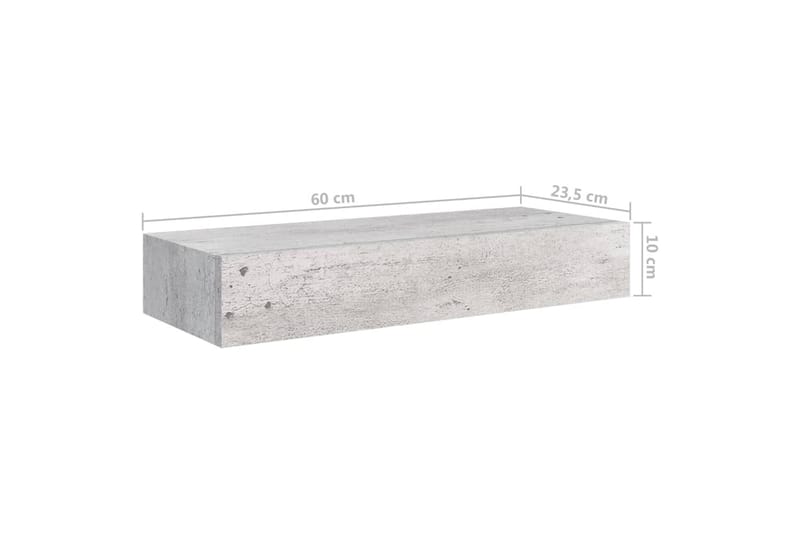 Veggmonterte skuffehyller 2 stk betonggrå 60x23,5x10 cm MDF - Grå - Oppbevaringsbokser