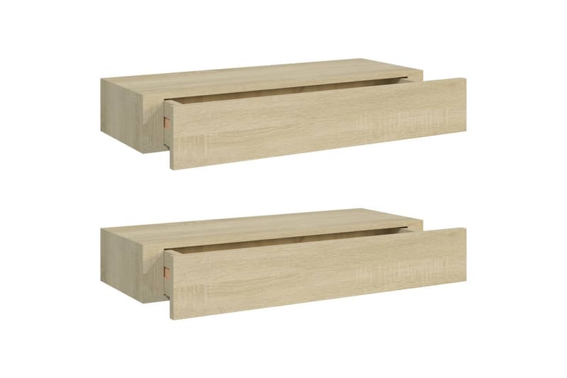 Veggmonterte skuffehyller 2 stk eik 60x23,5x10 cm MDF - Brun - Oppbevaringsbokser