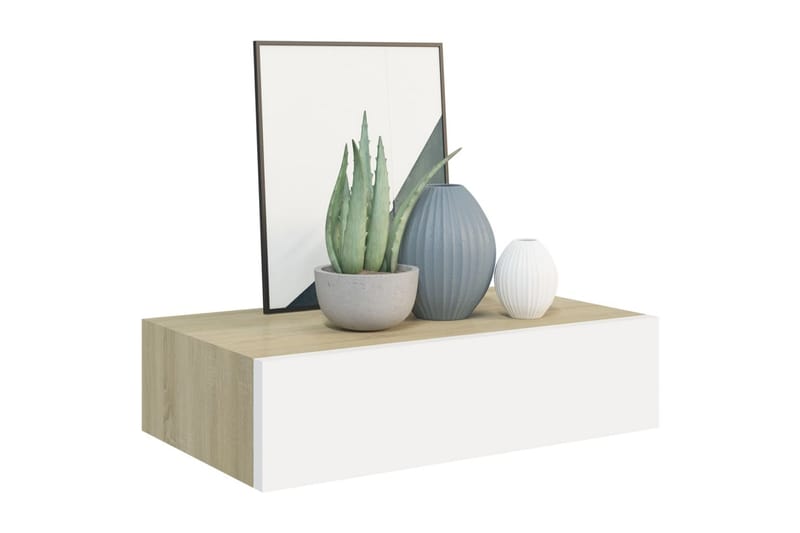 Veggmonterte skuffehyller 2 stk eik og 40x23,5x10 cm MDF - Grå - Oppbevaring - Oppbevaring til småting - Oppbevaringsbokser