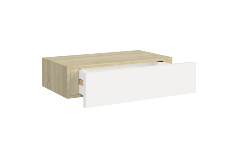 Veggmonterte skuffehyller 2 stk eik og 40x23,5x10 cm MDF - Grå - Oppbevaringsbokser