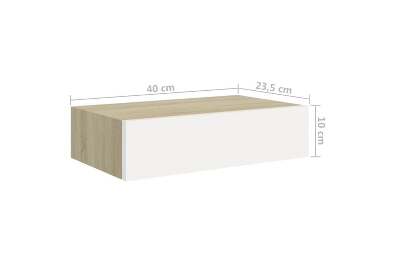 Veggmonterte skuffehyller 2 stk eik og 40x23,5x10 cm MDF - Grå - Oppbevaringsbokser