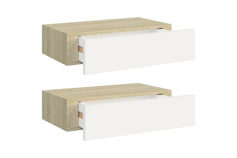 Veggmonterte skuffehyller 2 stk eik og 40x23,5x10 cm MDF - Grå - Oppbevaringsbokser