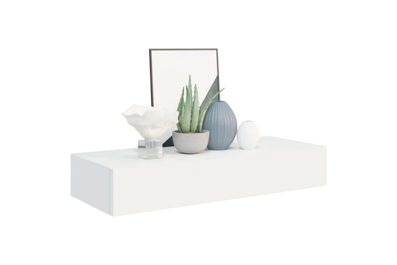 Veggmonterte skuffehyller 2 stk hvit 60x23,5x10 cm MDF - Hvit - Oppbevaring - Oppbevaring til småting - Oppbevaringsbokser