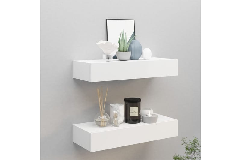 Veggmonterte skuffehyller 2 stk hvit 60x23,5x10 cm MDF - Hvit - Oppbevaring - Oppbevaring til småting - Oppbevaringsbokser