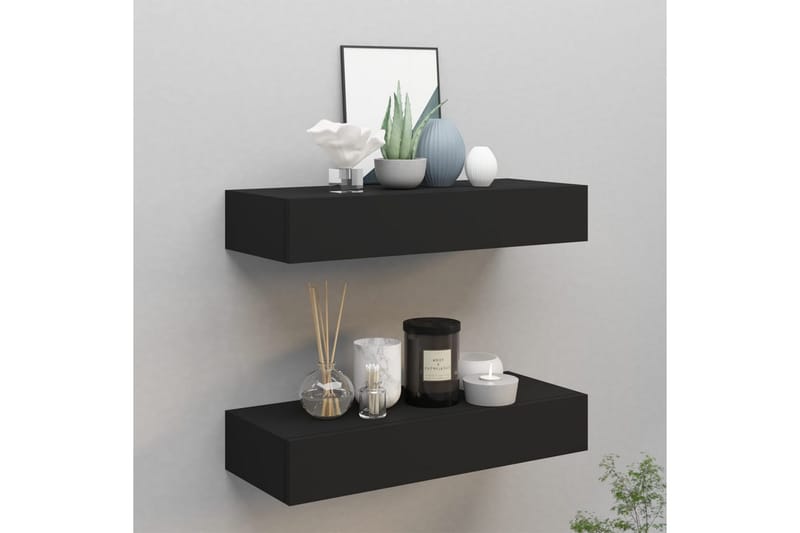 Veggmonterte skuffehyller 2 stk svart 60x23,5x10 cm MDF - Svart - Oppbevaring - Oppbevaring til småting - Oppbevaringsbokser