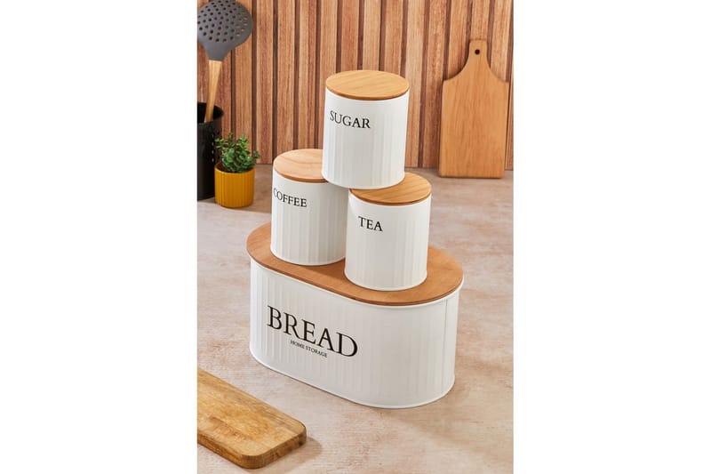 Elven Oppbevaringsboks 15 cm 4-pack - Cremehvit - Oppbevaring - Oppbevaring til småting - Oppbevaringskrukke - Oppbevaringseske