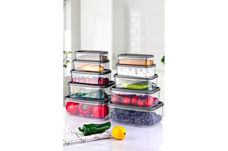 Oppbevaringsbokssett (10 deler) Quantis Gjennomsiktig - Ivory - Oppbevaring - Oppbevaring til småting - Oppbevaringskrukke - Oppbevaringseske