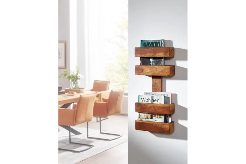 Avisstativ Wohnling massivt tre veggmontering, landlig stil Rosentre - Rosentre - Oppbevaring - Oppbevaring til småting - Oppbevaringsstativ - Avisholdere