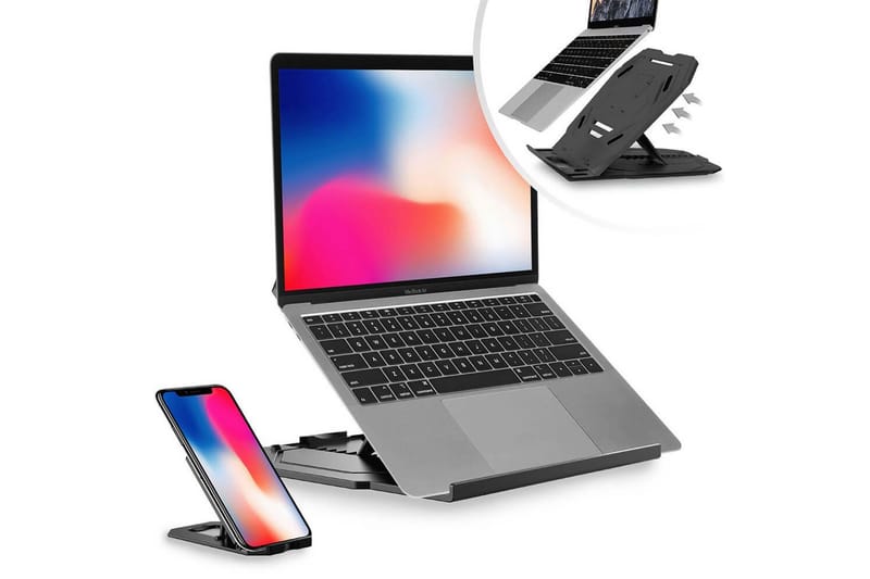 Laptopstativ Desire2 2-i-1 360 Roterbar Svart - Svart - Oppbevaring - Oppbevaring til småting - Oppbevaringsstativ - Laptop stativ