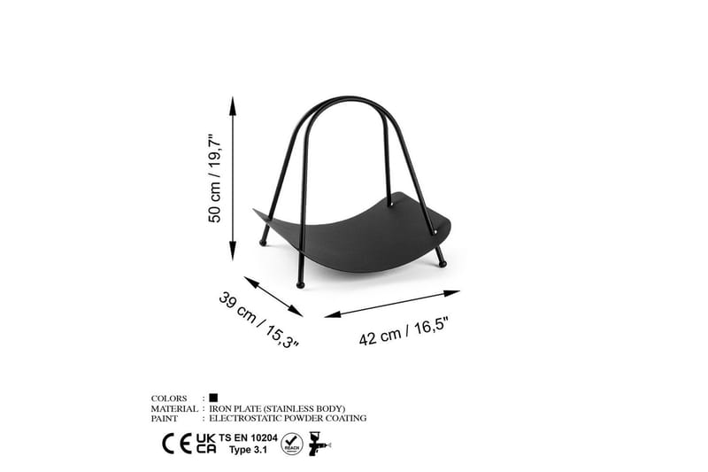 Mirven Vedstativ 42 cm - Svart - Oppbevaring - Oppbevaring til småting - Oppbevaringsstativ - Vedstativ