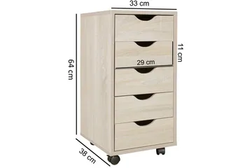Rullecontainer Wohnling 5 skuffer foliert sponplate med hjul, moderne stil Sonoma - Sonoma - Oppbevaring - Oppbevaringsmøbler - Kommode - Skuffeseksjon