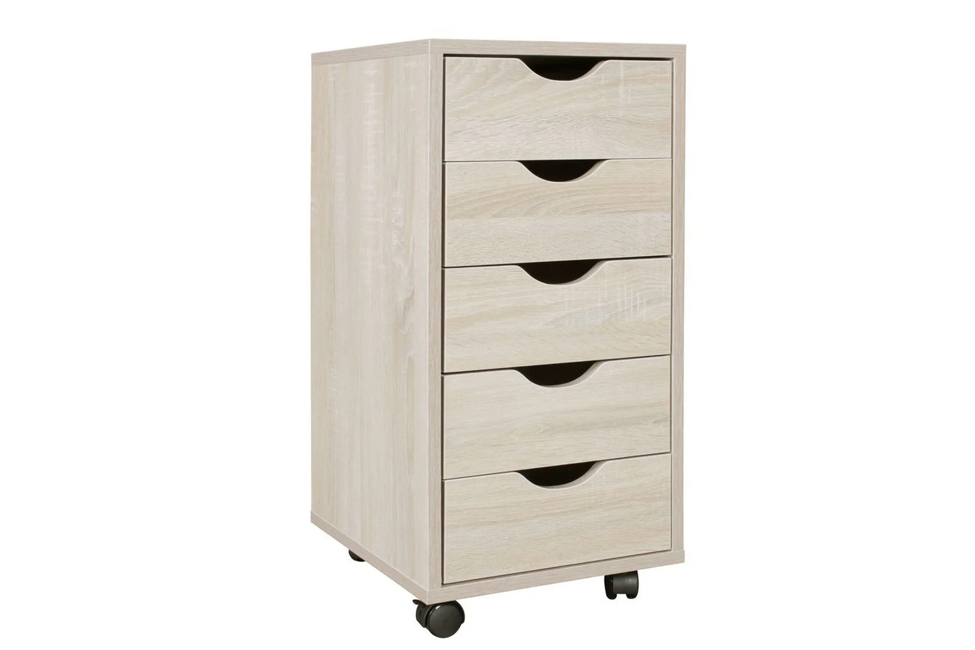 Rullecontainer Wohnling 5 skuffer foliert sponplate med hjul, moderne stil Sonoma - Sonoma