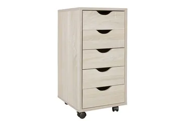 Rullecontainer Wohnling 5 skuffer foliert sponplate med hjul, moderne stil Sonoma - Sonoma - Oppbevaring - Oppbevaringsmøbler - Kommode - Skuffeseksjon