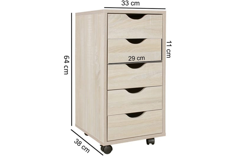Rullecontainer Wohnling 5 skuffer foliert sponplate med hjul, moderne stil Sonoma - Sonoma - Oppbevaring - Oppbevaring til småting - Oppbevaringsstativ - Laptop stativ