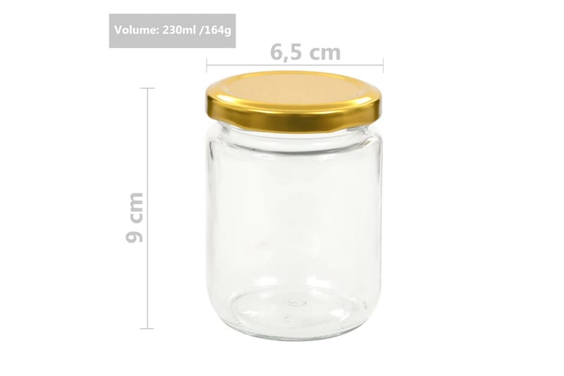 Syltetøyglass med gult lokk 48 stk 230 ml - Oppbevaringskrukke - Oppbevaring til småting - Bokser & syltetøyglass