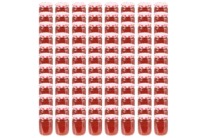 Syltetøyglass med hvite og røde lokk 96 stk 230 ml - Oppbevaring - Oppbevaring til småting - Oppbevaringskrukke