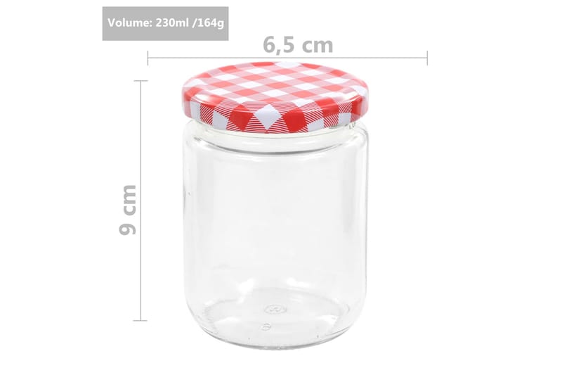 Syltetøyglass med hvite og røde lokk 96 stk 230 ml - Oppbevaring - Oppbevaring til småting - Oppbevaringskrukke