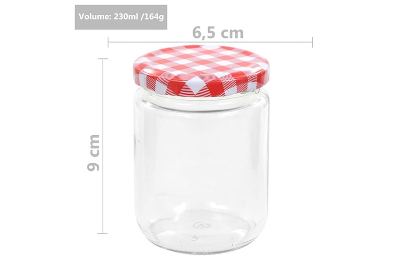 Syltetøyglass med hvite og røde lokk 96 stk 230 ml - Oppbevaringskrukke - Oppbevaring til småting - Bokser & syltetøyglass