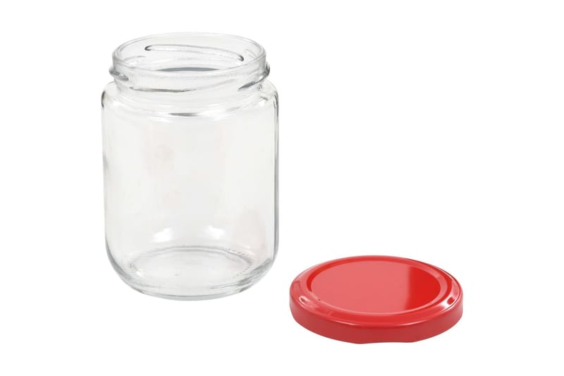 Syltetøyglass med røde lokk 96 stk 230 ml - Oppbevaring - Oppbevaring til småting - Oppbevaringskrukke