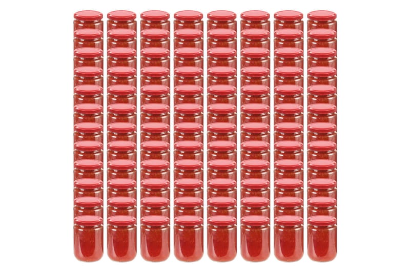 Syltetøyglass med røde lokk 96 stk 230 ml - Oppbevaring - Oppbevaring til småting - Oppbevaringskrukke