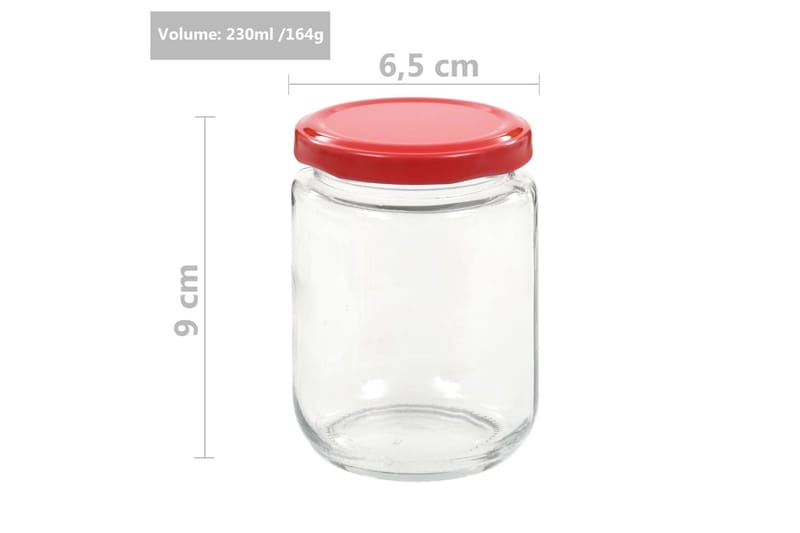 Syltetøyglass med røde lokk 96 stk 230 ml - Oppbevaringskrukke - Oppbevaring til småting - Bokser & syltetøyglass