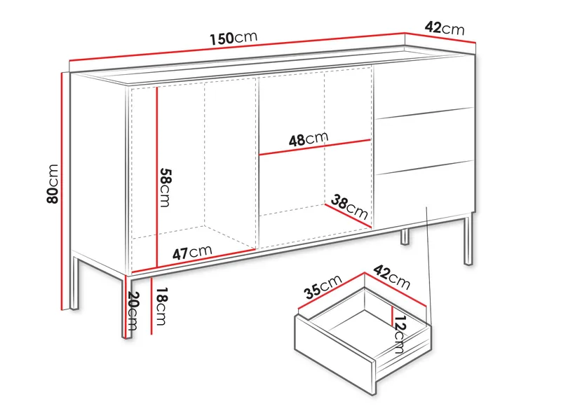 Amelus Skjenk 150x42 cm - Beige - Oppbevaring - Oppbevaringsmøbler - Sideboard & skjenker