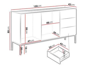 Amelus Skjenk 150x42 cm - Beige - Oppbevaring - Oppbevaringsmøbler - Sideboard & skjenker