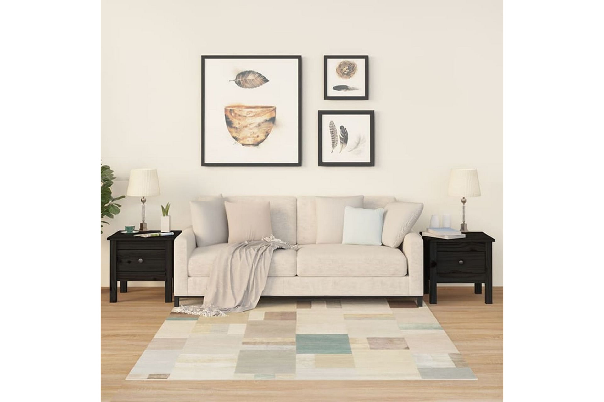 beBasic Sidebord 2 stk svart 40x40x39 cm heltre furu - Svart - Oppbevaring - Oppbevaringsmøbler - Sideboard & skjenker