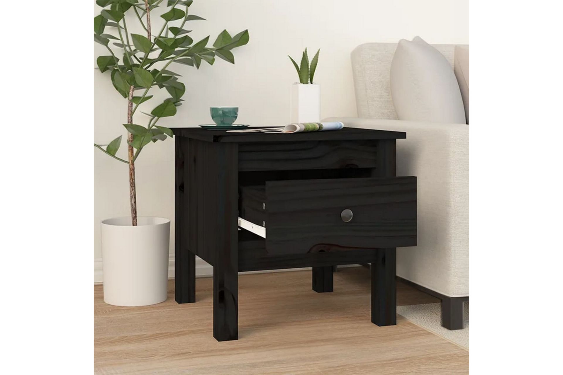beBasic Sidebord 2 stk svart 40x40x39 cm heltre furu - Svart - Oppbevaring - Oppbevaringsmøbler - Sideboard & skjenker