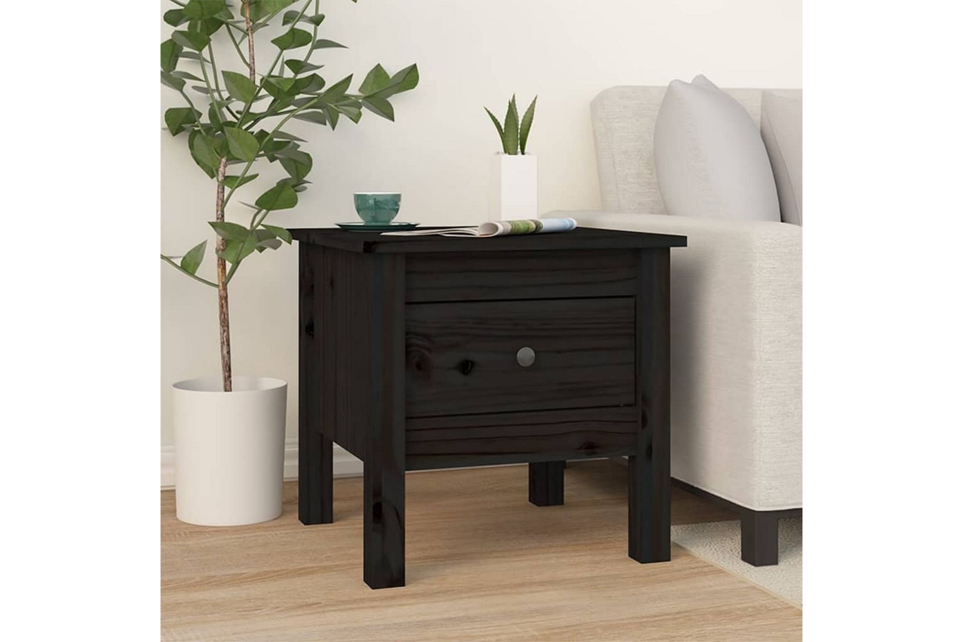 beBasic Sidebord 2 stk svart 40x40x39 cm heltre furu - Svart - Oppbevaring - Oppbevaringsmøbler - Sideboard & skjenker