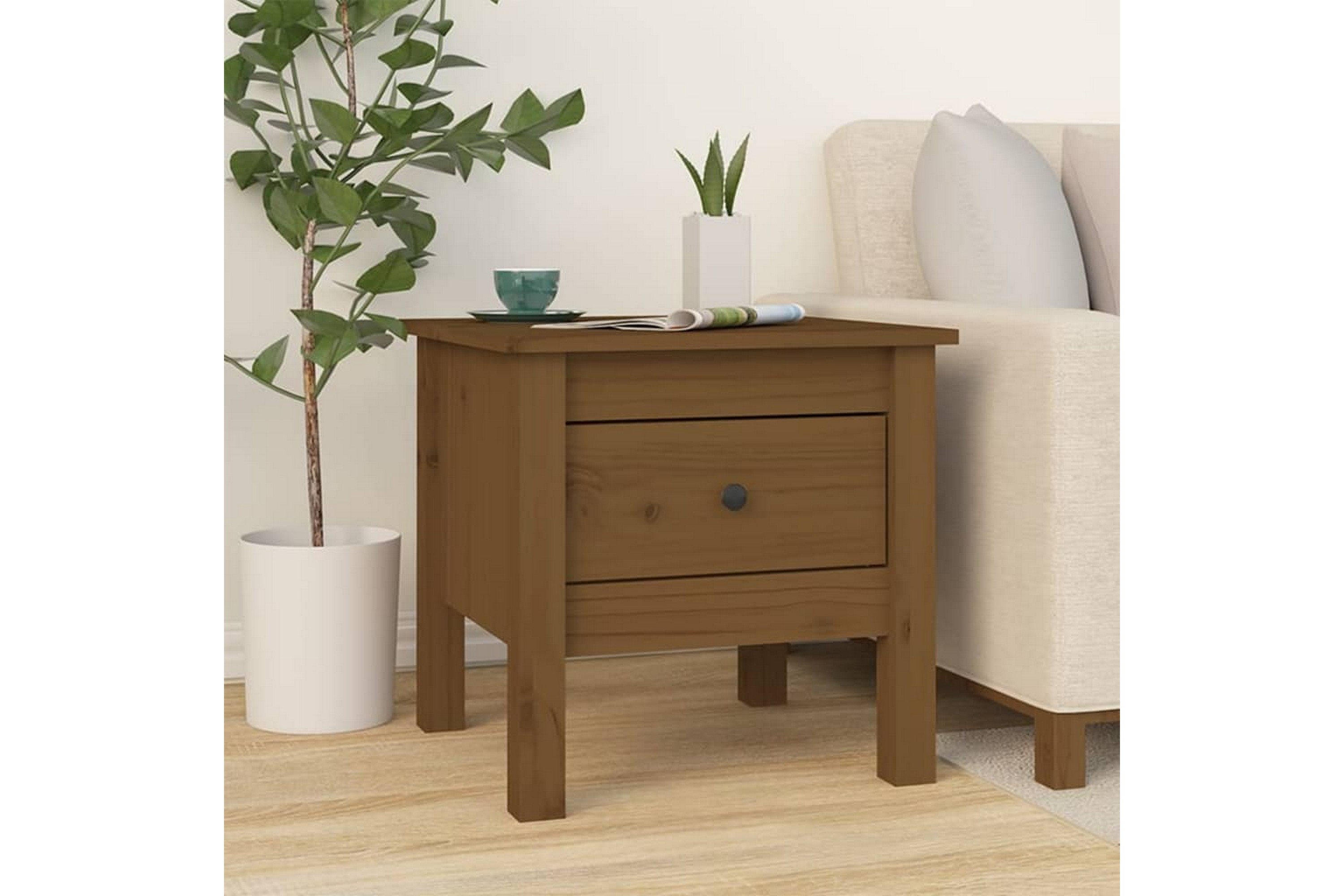 Sidebord honningbrun 40x40x39 cm heltre furu