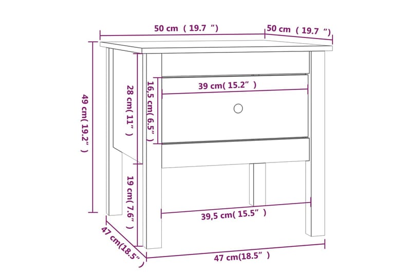 beBasic Sidebord hvit 50x50x49 cm heltre furu - Hvit - Oppbevaring - Oppbevaringsmøbler - Sideboard & skjenker