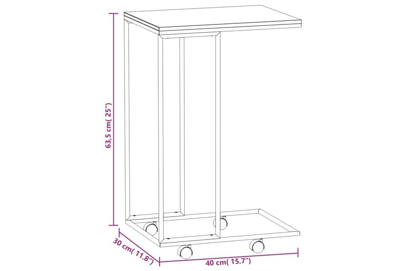 beBasic Sidebord med hjul hvit 40x30x63,5 cm konstruert tre - Hvit - Sideboard & skjenker