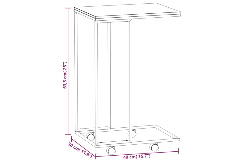 beBasic Sidebord med hjul svart 40x30x63,5 cm konstruert tre - Svart - Oppbevaring - Oppbevaringsmøbler - Sideboard & skjenker