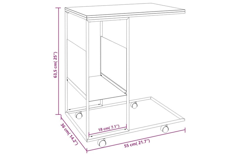 beBasic Sidebord med hjul svart 55x36x63,5 cm konstruert tre - Svart - Oppbevaring - Oppbevaringsmøbler - Sideboard & skjenker