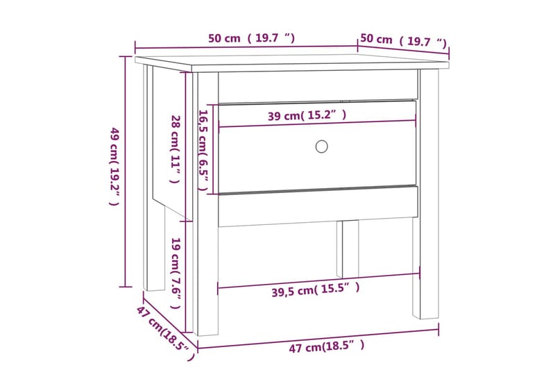 beBasic Sidebord svart 50x50x49 cm heltre furu - Svart - Oppbevaring - Oppbevaringsmøbler - Sideboard & skjenker