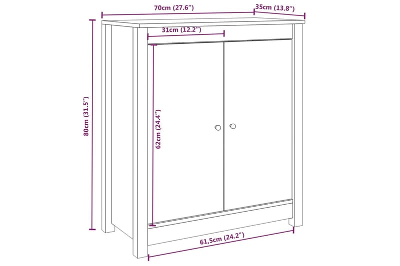 beBasic Skjenk 70x35x80 cm heltre furu - Brun - Oppbevaring - Oppbevaringsmøbler - Sideboard & skjenker