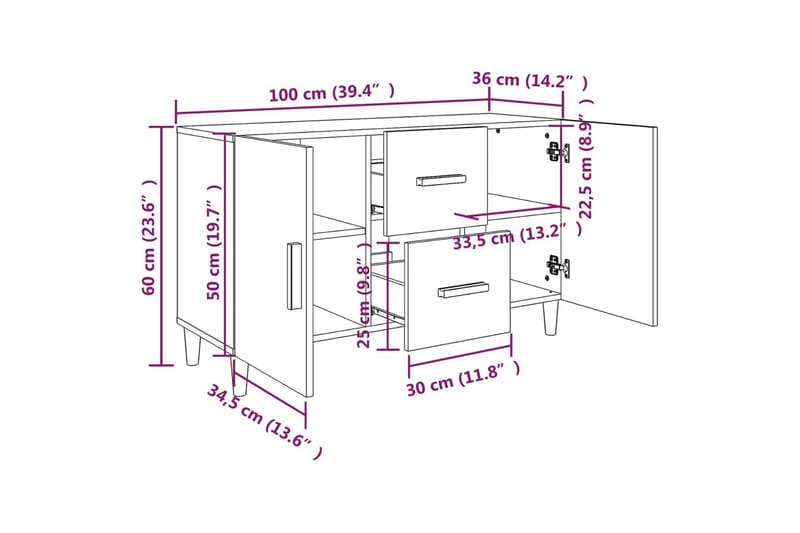 beBasic Skjenk betonggrå 100x36x60 cm konstruert tre - GrÃ¥ - Oppbevaring - Oppbevaringsmøbler - Sideboard & skjenker